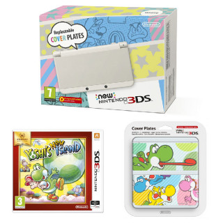 New Nintendo 3DS White + Yoshi's New Island + Cover Plate 3DS