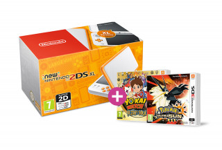 New Nintendo 2DS XL (White-Orange) + Pokemon Ultra Sun + Yokai Watch 2 FL 