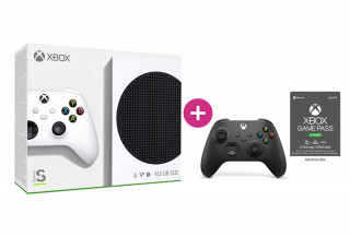 Xbox Series S 512GB + 3 hónap Game Pass Ultimate előfizetés + második Xbox vezeték nélküli kontroller (Fekete) 