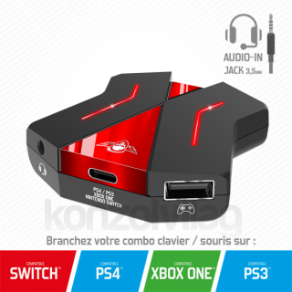 Spirit of Gamer Egér/Billentyuzet adapter konzolokhoz - SOG-CONV2 (Audio, 3x USB-A, 2x USB-C, Nintendo/PS4/PS3/Xbox One 