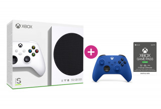 Xbox Series S 512GB + 3 hónap Game Pass Ultimate előfizetés + második Xbox vezeték nélküli kontroller (Kék) 