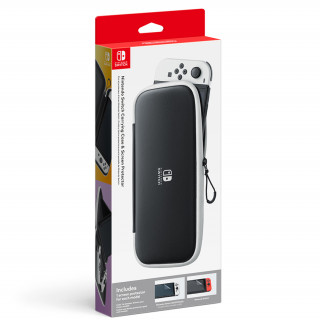 Nintendo Switch védőtok és kijelzővédő fólia - Fekete/Fehér (NSP129) 