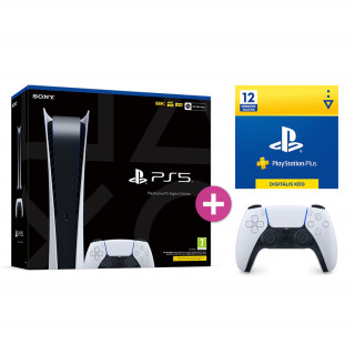 PlayStation®5 825GB Digital Edition + PlayStation®5 DualSense™ kontroller  + Playstation Plus 12 hónapos előfizetés (DIGITÁLIS) 