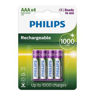 Philips Rechargeable AAA 1000 mAh Ready To Use 4-blister (R03B4RTU10/10) 