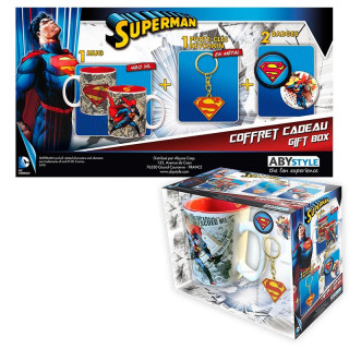 DC COMICS - Bögre + Kulcstartók + Kitűzők - Superman (460ml) - Abystyle AJÁNDÉKTÁRGY