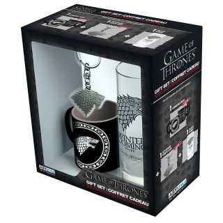 GAME OF THRONES - Pck Glass 29cl + Keyring + Mini Mug "Stark" - Ajándékcsomag - Abystyle AJÁNDÉKTÁRGY