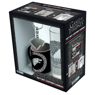 GAME OF THRONES - Pck Glass 29cl + Keyring + Mini Mug "Stark" - Ajándékcsomag - Abystyle 