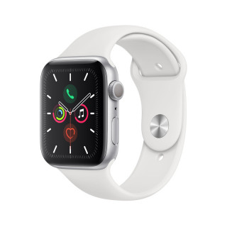 Apple Watch Series 5 GPS, 44mm, Ezüst alumíniumtok fehér sportszíjjal 