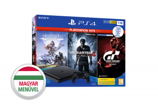 PlayStation 4 (PS4) Slim 1TB + Horizon Zero Dawn Complete Edition + Uncharted 4 + Gran Turismo Sport (PlayStation Hits) PS4