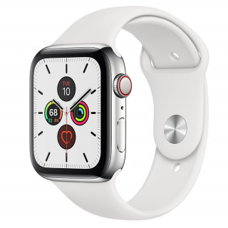 Apple Watch Series 5 44mm (GPS+Cellular) Stainless Steel with White Sport Band 