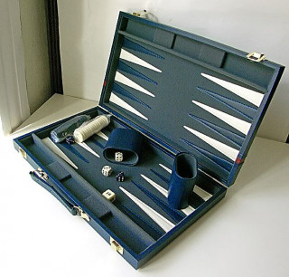 Backgammon - kék mübör koffer (38cm) - 604162 Játék