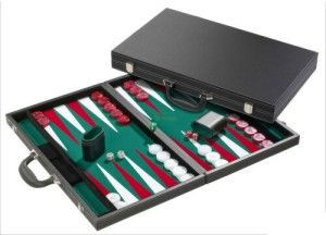 Backgammon, 46 cm-es, fekete műbőr koffer 605513 Játék