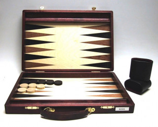 Backgammon sötétbarna fa fogantyúval, intarziás, 38x26 cm-es - 601163 Játék