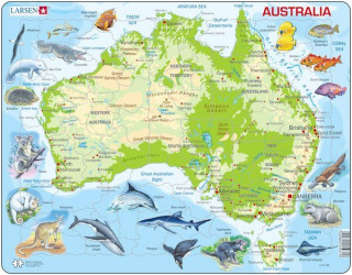 Larsen maxi puzzle 65 db-os Ausztrália térkép állatokkal A31 Ajándéktárgyak