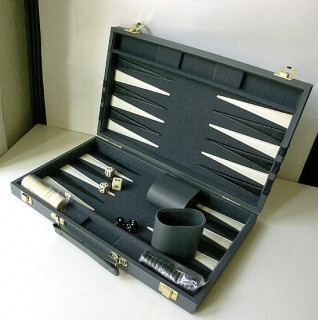 Backgammon - szürke műbőr koffer (38cm) - 604165 Játék