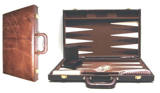 Backgammon, valódi bőr, 46x30 cm-es, barna - 604032 Játék