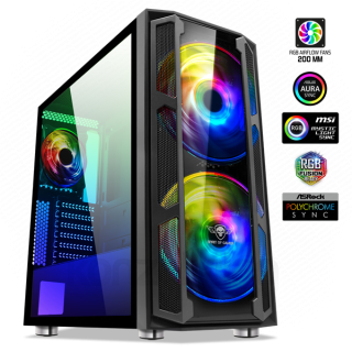 Spirit of Gamer Számítógépház - GHOST 5 RGB (fekete, ablakos, 2x20cm, 4x12cm ventilátor, ATX, mATX, 2xUSB3.0, 1xUSB2.0) PC