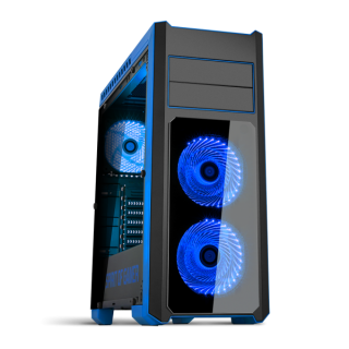 Spirit of Gamer Számítógépház - ROGUE 3 Blue (fekete, ablakos, 3x12cm ventilátor, ATX, mATX, 2xUSB3.0, 2xUSB2.0) PC