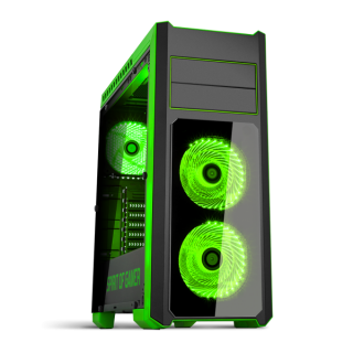 Spirit of Gamer Számítógépház - ROGUE 3 Green (fekete, ablakos, 3x12cm ventilátor, ATX, mATX, 2xUSB3.0, 2xUSB2.0) PC