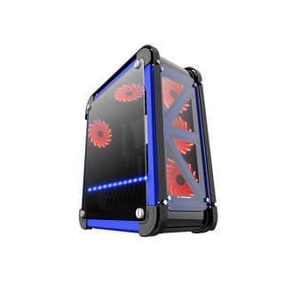 Rampage Számítógépház - Castle (fekete-kék; edzett üveg; ATX; alsó táp; 4x120mm; 2xUSB3.0 + 2xUSB2.0, I/O; porszűrő) PC