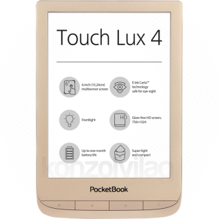 POCKETBOOK e-Reader - PB627 LUX4 Arany + TOK (6"E Ink Carta, Cpu: 1GHz,512MB,8GB,1500mAh, wifi,mSD, kép megvilágítás) Tablet