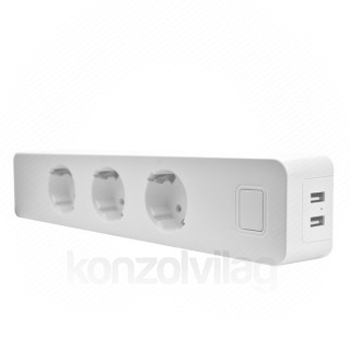Woox Smart Home Okos Elosztó - R4056 (3*110-240V AC, 2x USB, túláram-érzékelő, túlfeszültség-védelem) 