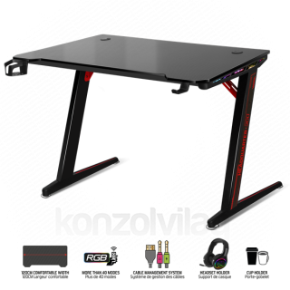 Spirit of Gamer Gamer Asztal - Headquarter 300 (MDF lap, fém lábak, fekete, RGB LED háttérvilágítás, 120 x 66 x 71.5 cm) 