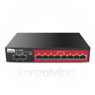 Netis Switch POE - P110GC (8 port, 1000Mbps, 120W, 2 uplink port, fém házas) PC