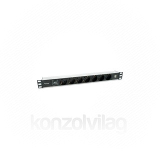 Equip Rack Kiegészítő - 333315 (Hálózati elosztó (PDU), 1U(19"), 7x Schuko, 2x USB, Max.: 3500W, alumunium, fekete) 