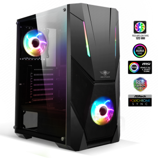 Spirit of Gamer Számítógépház - Rogue V RGB (fekete, ablakos, 8x12cm ventilátor, alsó táp,  ATX, 1xUSB3.0, 2xUSB2.0) PC