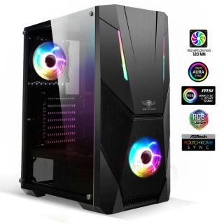 Spirit of Gamer Számítógépház - Rogue V RGB (fekete, ablakos, 8x12cm ventilátor, alsó táp,  ATX, 1xUSB3.0, 2xUSB2.0) 