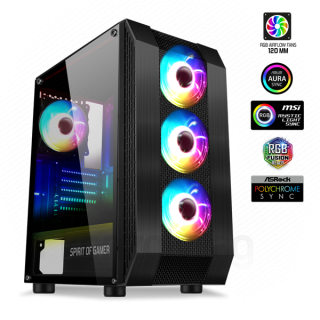 Spirit of Gamer Számítógépház - Rogue VI RGB (fekete, ablakos, 8x12cm ventilátor, alsó táp,  ATX, 1xUSB3.0, 2xUSB2.0) PC