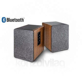 WaveMaster Hangszóró 2.0 - BASE (30W RMS, Bluetooth, RCA, Barna fa és szürke) 