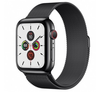 Apple Watch Series 5 GPS+Cellular okosóra, 44mm, Rozsdamentesacél, asztroszürke/fekete milánói szíj 