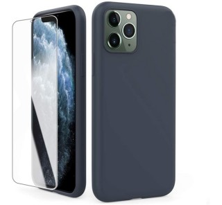 AhaStyle Apple iPhone 11 szilikon tok + tempered glass üvegfólia, sötét kék Mobil