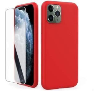 AhaStyle Apple iPhone 11 szilikon tok + tempered glass üvegfólia, piros Mobil