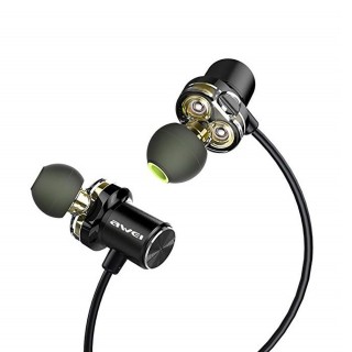 AWEI X670BL - Dual meghajtós, hosszú üzemidejű, In-ear Bluetooth headset sportoláshoz - Fekete 