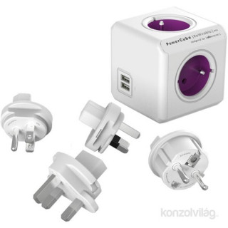 ELOSZT Allocacoc PowerCube ReWirable USB 4-es lila/fehér USB-s hálózati elosztó 4 cserélhető dugóval PC