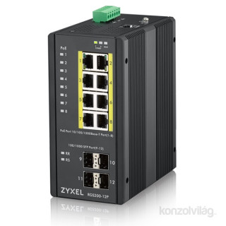 ZyXEL RGS200-12P 8port GbE LAN (240W) PoE 4port GbE SFP ipari switch PC