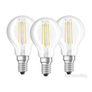 OSRAM Base E14 filament, gömb izzó - 4W (40w), 470 lm, 2700K (meleg fehér), átlátszó, 3Pack Otthon