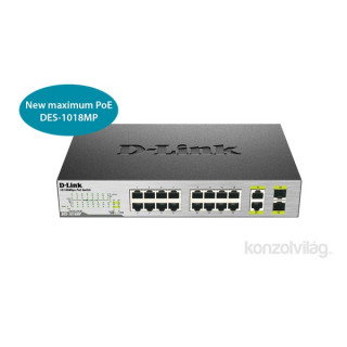 D-Link DES-1018MP 16port FE LAN 2x GbE SFP port nem menedzselhető PoE switch PC