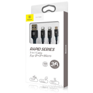 MOBIL-CASE Baseus  Rapid Series 3-in-1 USB cable (Lightning+Lightning+MicroUSB) 1,2m Black Mobil