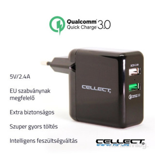 Cellect MTCB-QC3-2USB 2,4A univerzális 2x USB hálózati gyorstöltő Mobil