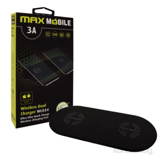 Max Mobile WL034 3A 15W Qi fekete vezeték nélküli dupla gyorstöltő 