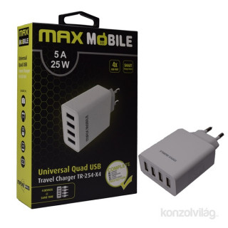 Max Mobile TR-254 5A univerzális 4x USB fehér hálózati töltő Mobil