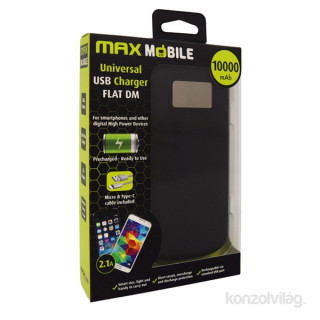 Max Mobile Flat DM 10000mA 2x USB kijelzos fekete power bank 