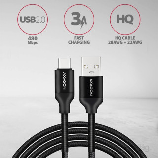 MOBIL-CASE AXAGON USB-C - USB-A 2.0 cable 0,5m Black Mobil