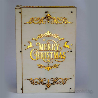 Karácsonyi könyv mintás 23x16x4,5cm/meleg fehér LED-es fa fénydekoráció Otthon