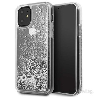 MOBIL-CASE GUESS iPhone 11 csillámos folyadékos szíves ezüst kemény tok Mobil