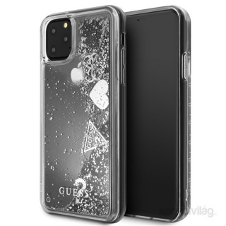 MOBIL-CASE GUESS iPhone 11 Pro csillámos folyadékos szíves ezüst kemény tok Mobil